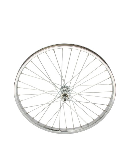 24 x 2.125 Steel Front Wheel 36 Spoke 12g UCP 3/8 Axle Single Wall Chrome.